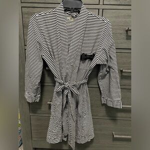 Kate Spade Black & White Striped Bathrobe, Size Medium